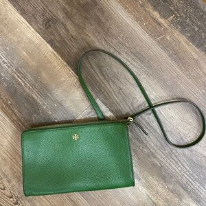 Tory Burch Kelly Green Pebbled Leather Crossbody Bag Purse